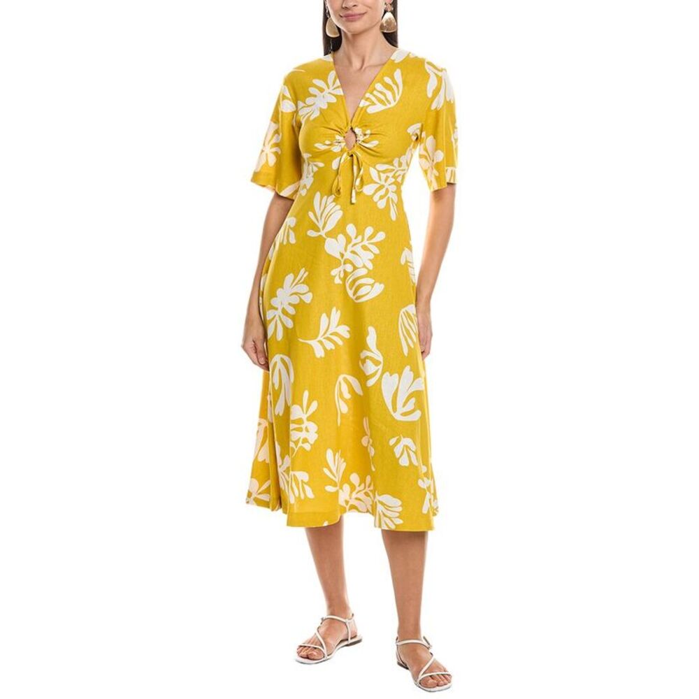 Marella Womens Molise Linen-Blend Midi Dress, Yellow